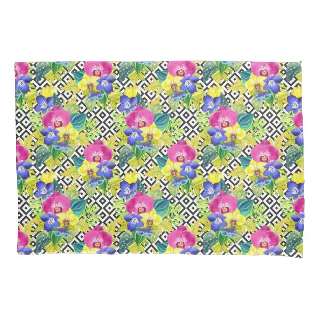 Orchid Begonia And Palm Leaves Pillow Case (Front-Left)