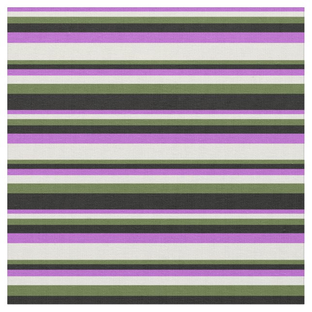 Orchid, Beige, Dark Olive Green & Black Pattern Fabric (Close Up)