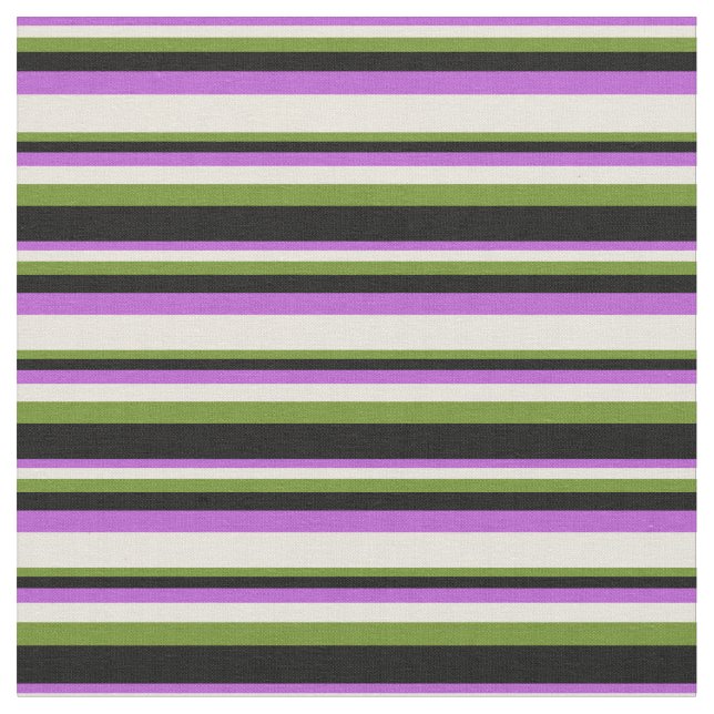 Orchid, Beige, Green, and Black Lines Fabric (Close Up)