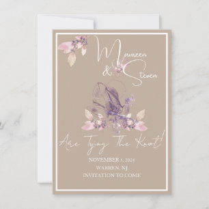 Orchid Beige & White Save The Date Wedding Card