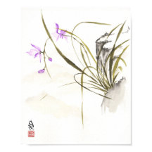 Orchid Beside the Ancient Rock Chinese Brush Art P