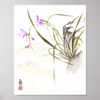 Orchid Beside the Ancient Rock Chinese Brush Art P Poster