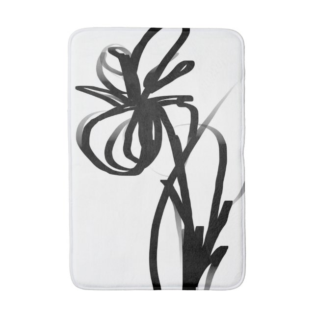 Orchid Blanc: Abstract White & Black Bath Mat (Front Vertical)