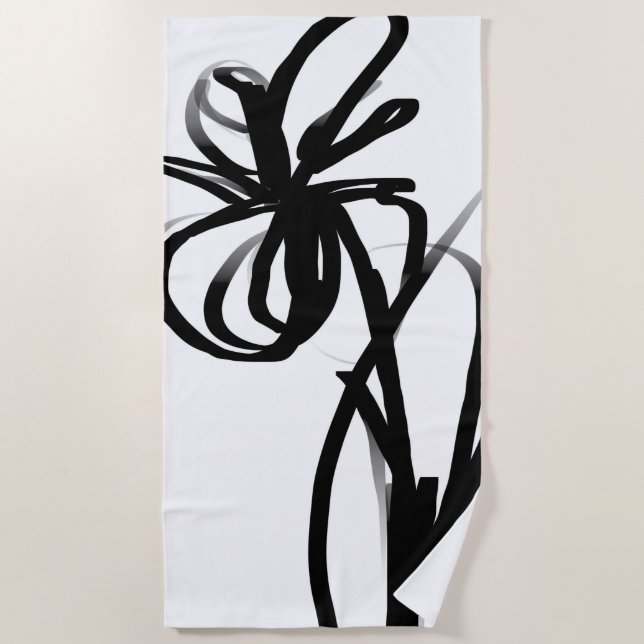 Orchid Blanc: Abstract White & Black Beach Towel (Front)