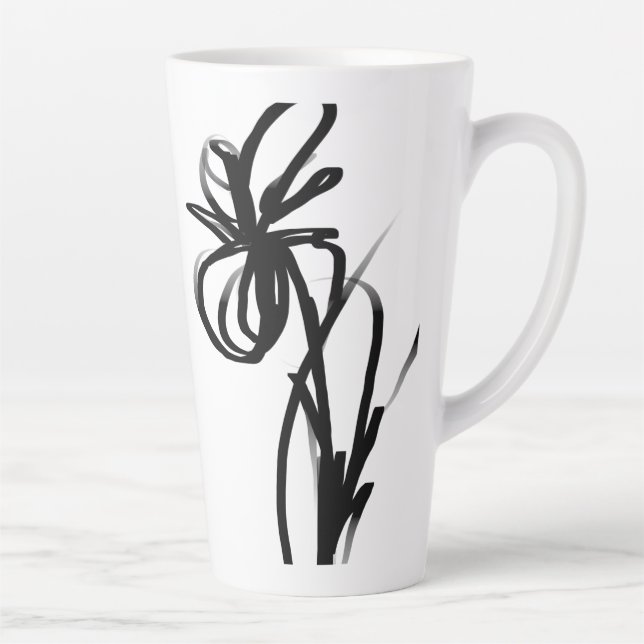 Orchid Blanc: Abstract White & Black Latte Mug (Right)