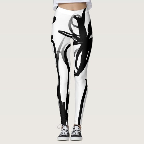 Orchid Blanc Abstract White  Black Leggings