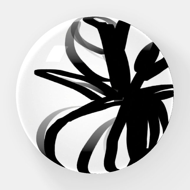 Orchid Blanc: Abstract White & Black Paperweight (Front)