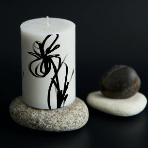 Orchid Blanc: Abstract White & Black Pillar Candle