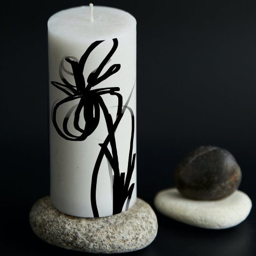 Orchid Blanc Abstract White  Black Pillar Candle