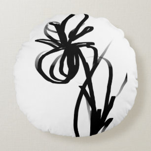 Orchid Blanc: Abstract White & Black Round Pillow