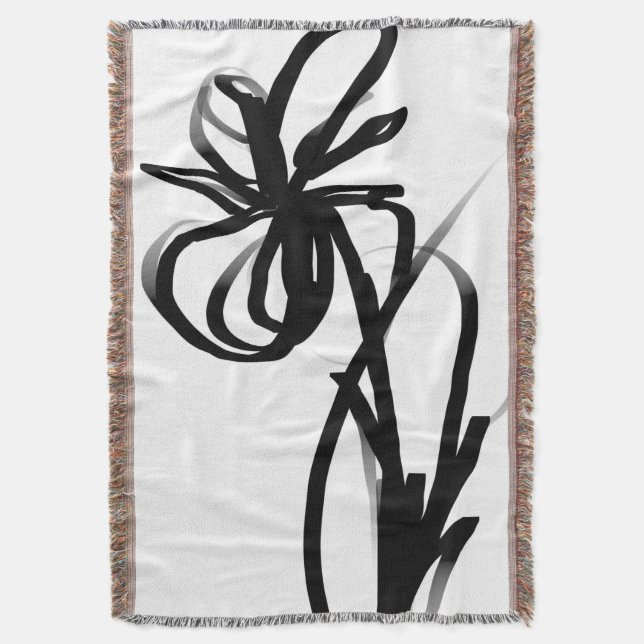 Orchid Blanc: Abstract White & Black Throw Blanket (Front Vertical)