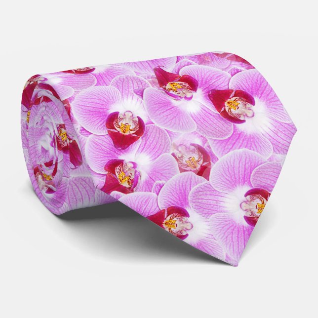 Orchid Blossom Floral Abstract Photo Pattern Neck Tie (Rolled)