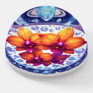 Orchid Blossoms Embedded in Crystals Paperweight