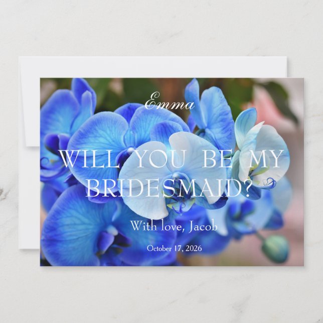 Orchid Blue Will You Be My Bridesmaid Invitation (Front)
