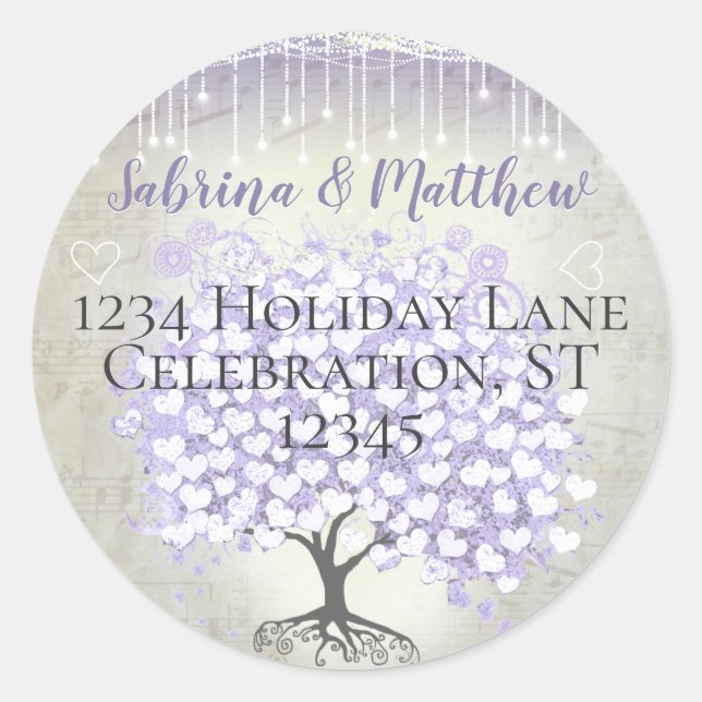 Orchid Blush Lavender Heart Leaf Tree Wedding Seal (Front)