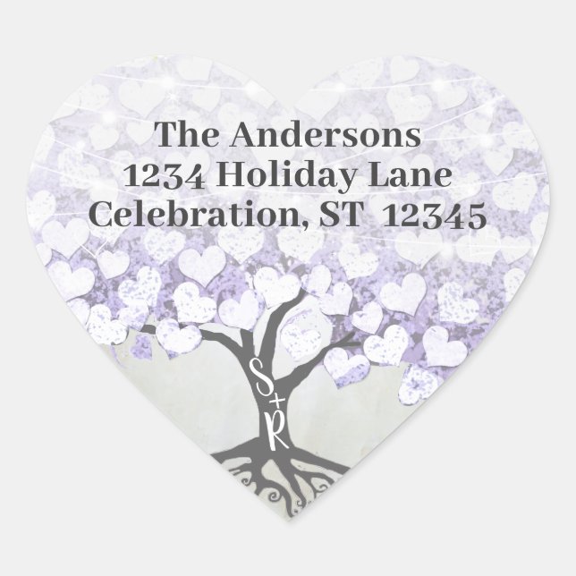 Orchid Blush Lavender Heart Leaf Tree Wedding Seal (Front)