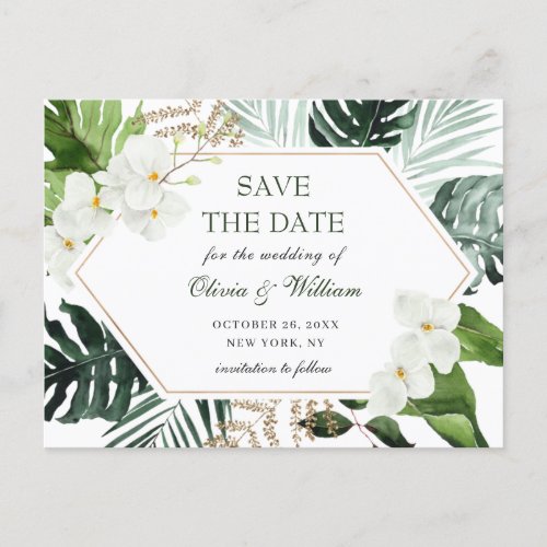 Orchid Bohemian Greenery Wedding  Save The Date Postcard