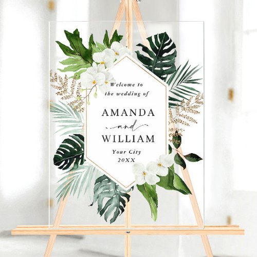 Orchid Bohemian Greenery WEDDING Welcome Acrylic Sign