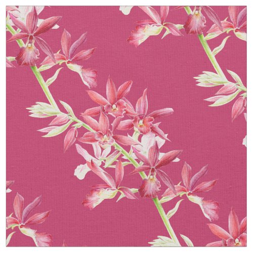 Orchid botanical red art pattern fabric