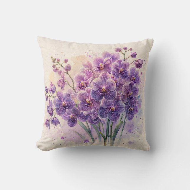Orchid Bouquet Purple Phalaenopsis Throw Pillow (Front)
