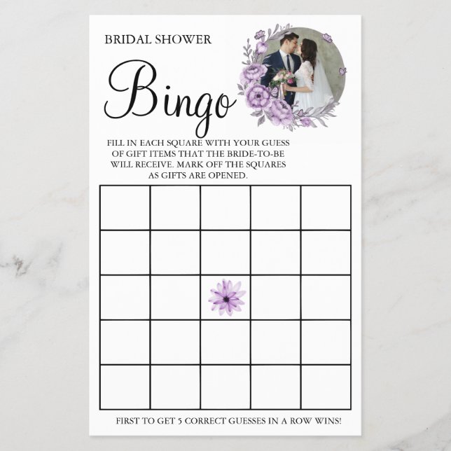 Orchid Bridal Shower Bingo game card Flyer (Front)