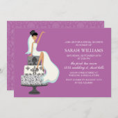 Orchid Bride on Wedding Cake Invitation (Front/Back)