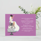Orchid Bride on Wedding Cake Invitation (Standing Front)