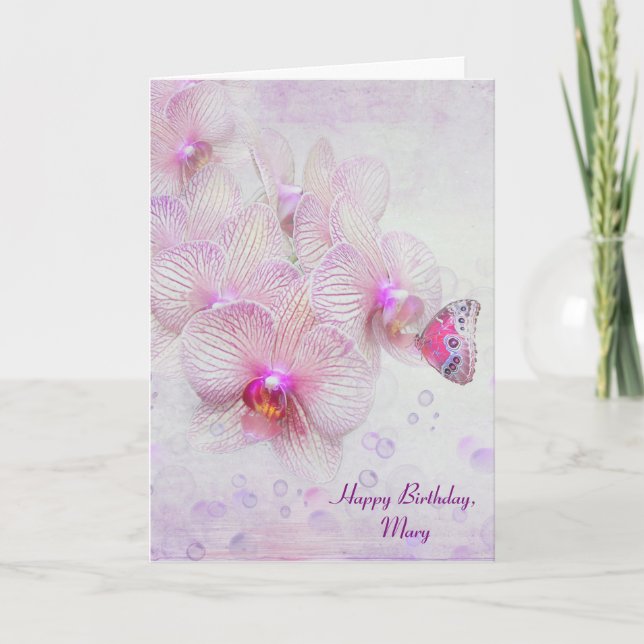 Orchid Butterfly Birthday Card (Front)