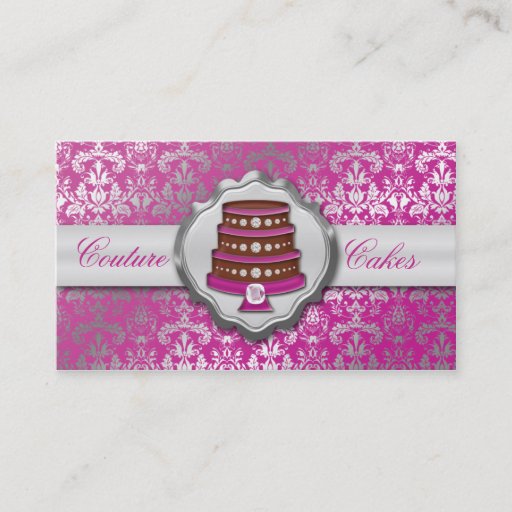 Customizable Orchid Cake Couture Glitzy Damask Cake Bakery Business Cards