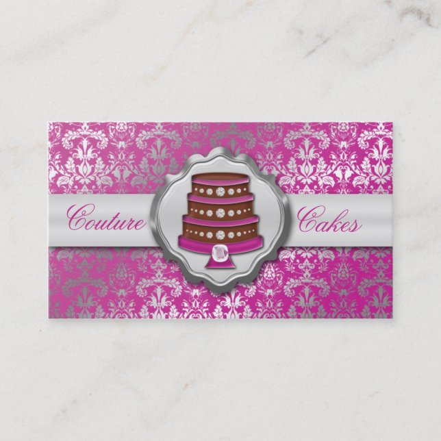 Orchid Cake Couture Glitzy Damask Cake Bakery Business Card (Front)