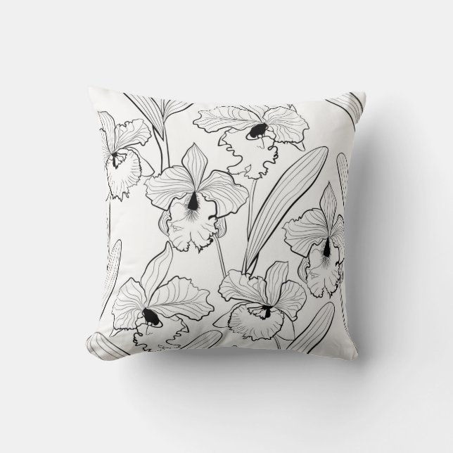 Orchid , Cattleya , sketch Throw Pillow (Front)