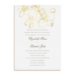 Orchid Charm Formal Classic Heirloom White Wedding Foil Invitation
