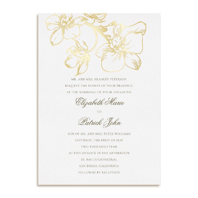 Orchid Charm Formal Classic Heirloom White Wedding Foil Invitation (orchid wedding invitation formal modern classic traditional black tie heirloom 3 white)