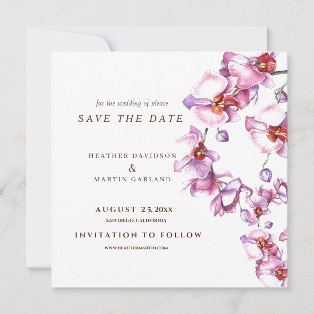 Orchid Chic Modern Photo Wedding Save The Date (Back)