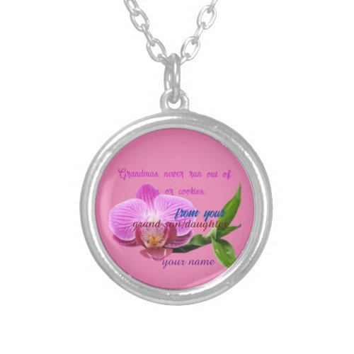 ORCHID CUSTOMISED WALL ART GIFT GRANDMA  SILVER PLATED NECKLACE