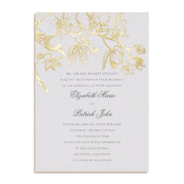 Orchid Dance Formal Classic Heirloom Ivory Wedding Foil Invitation (orchid wedding invitation formal modern classic traditional black tie parents host foil ivory)