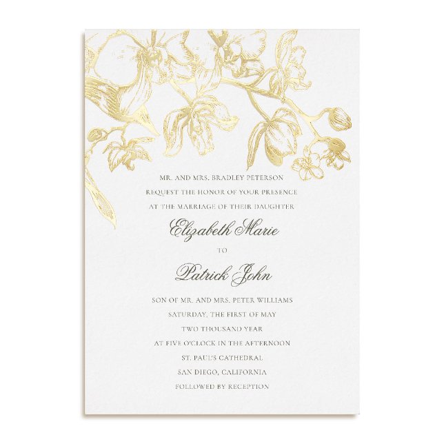 Orchid Dance Formal Classic Heirloom Pure Wedding Foil Invitation (orchid wedding invitation formal modern classic traditional black tie parents host foil white)