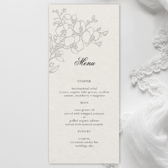 Orchid Elegant Ecru Formal Traditional Wedding Menu (orchid wedding menu formal modern classic traditional black tie parents hosted ecru)