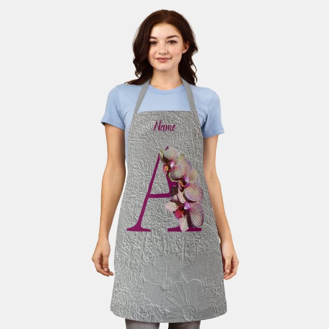 Orchid Elegant Monogram Initial A Personalized Apron (Worn)