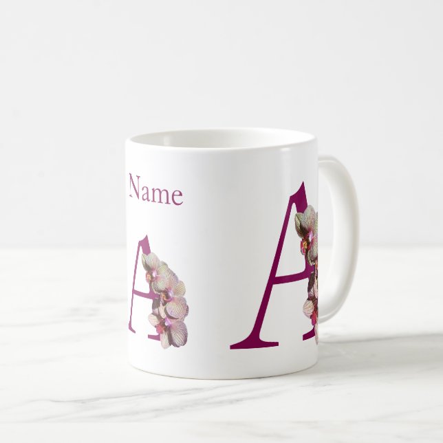 Orchid Elegant Monogram Initial A Personalized Coffee Mug (Front Right)