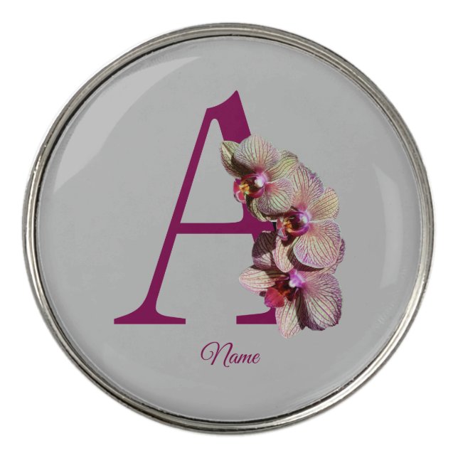 Orchid Elegant Monogram Initial A Personalized Golf Ball Marker (Front)