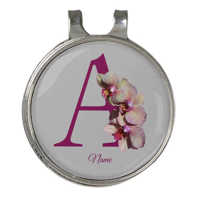 Orchid Elegant Monogram Initial A Personalized Golf Hat Clip (Front)