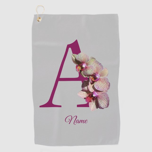 Orchid Elegant Monogram Initial A Personalized Golf Towel (Front)