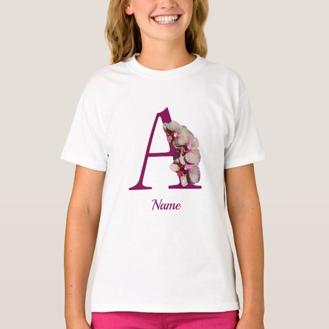 Orchid Elegant Monogram Initial A Personalized T-Shirt (Front)
