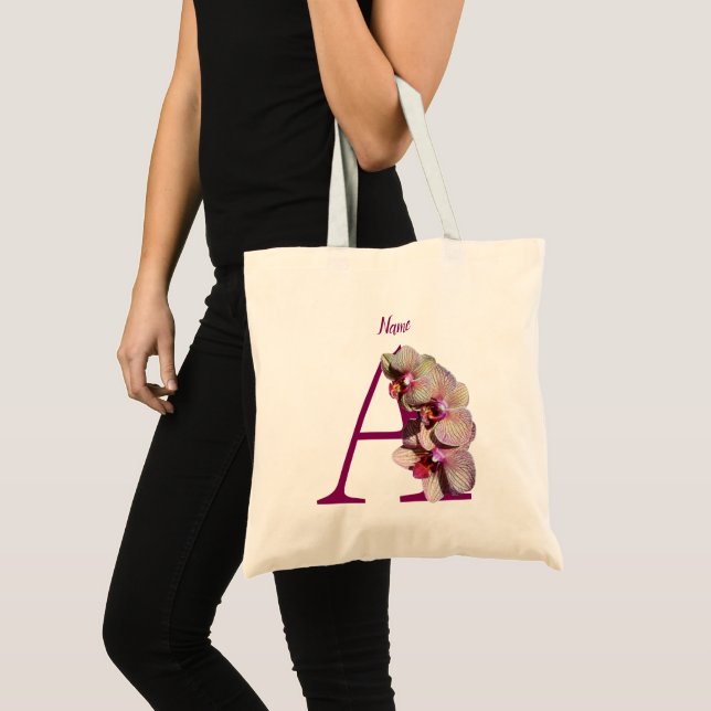 Orchid Elegant Monogram Initial A Personalized Tote Bag (Front (Product))