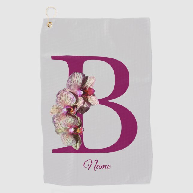 Orchid Elegant Monogram Initial B Personalized Golf Towel (Front)