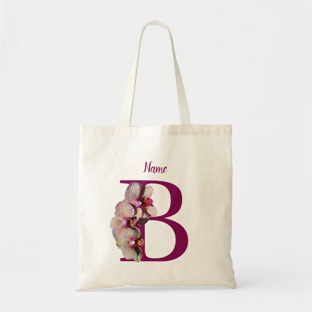 Orchid Elegant Monogram Initial B Personalized Tote Bag (Front)