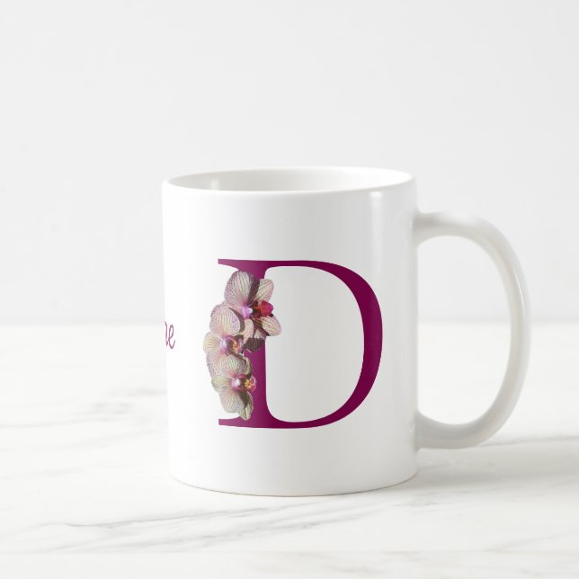 Orchid Elegant Monogram Initial D Personalized Coffee Mug (Right)