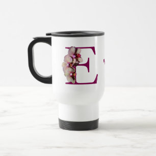 Orchid Elegant Monogram Initial E Personalized Travel Mug