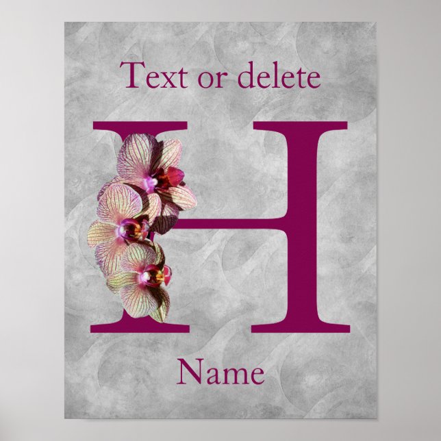 Orchid Elegant Monogram Initial H Personalized Poster (Front)